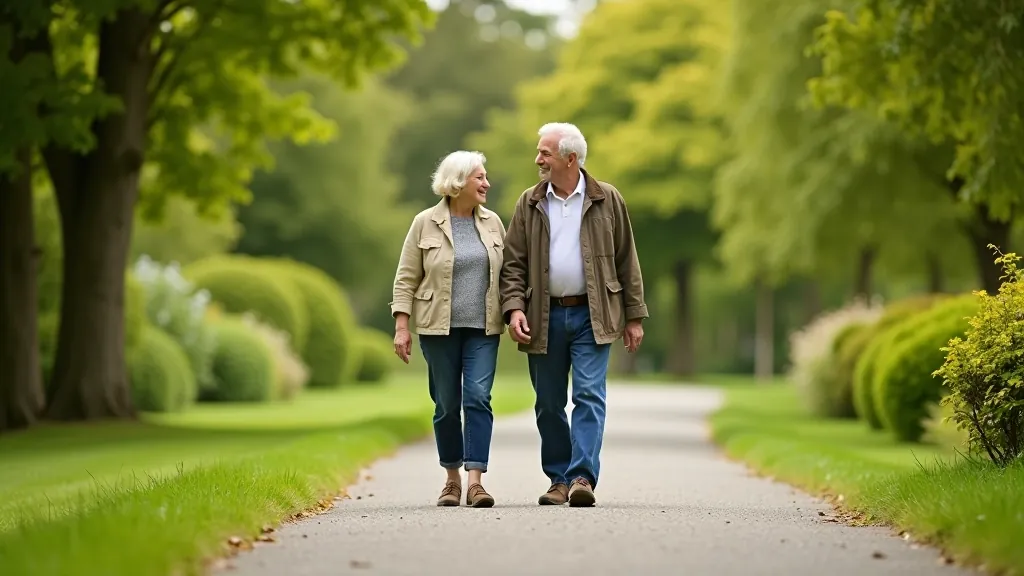 Two people enjoying a peaceful walk through a well-maintained garden pathway